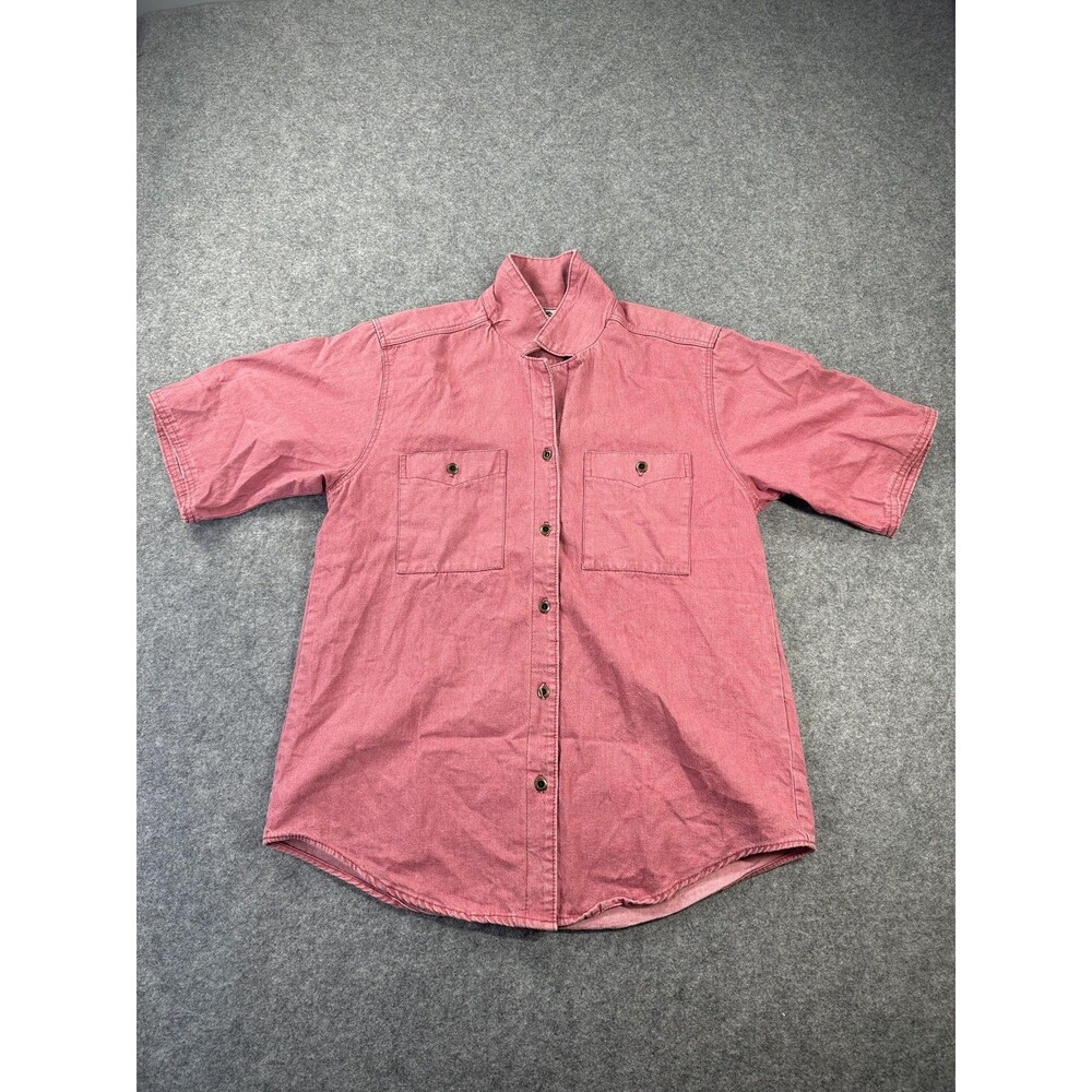 Orvis Shirt Mens Small Pink Solid Short Sleeve Band Collar Button Up USA VTG